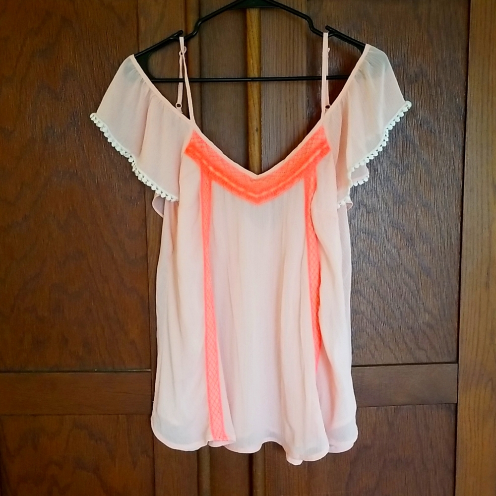 Beautiful off the shoulder sheer blouse. Brand is A Peach. Size small. NWOT